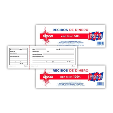 BLOCK RECIBO DE DINERO C/100  ORGANIF DC-100 C/TALON 59781