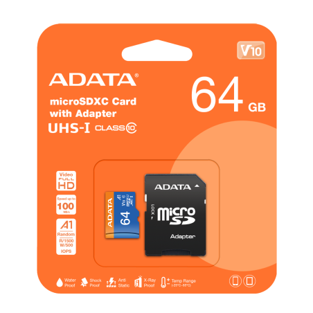 MEMORIA ADATA 64 GB MICRO SD CLASE 10 PREMIER AZUL UHS-1
