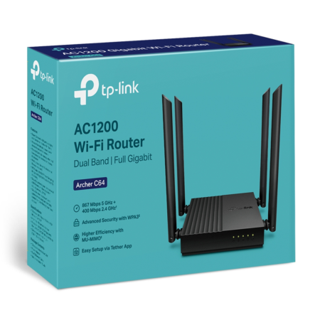 ROUTER WIFI AC1200 WAVE2 TPLINK ARCHER C64 1 WAN 4 GIGA 4 AN