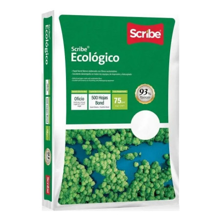 PAPEL CORTADO SCRIBE ECOLOGICO OFICIO 93% DE BLANCURA C/500