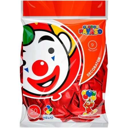 GLOBO DECORATOR PAYASO No. 09 BOLSA C/50 ROJO CEREZA 58015