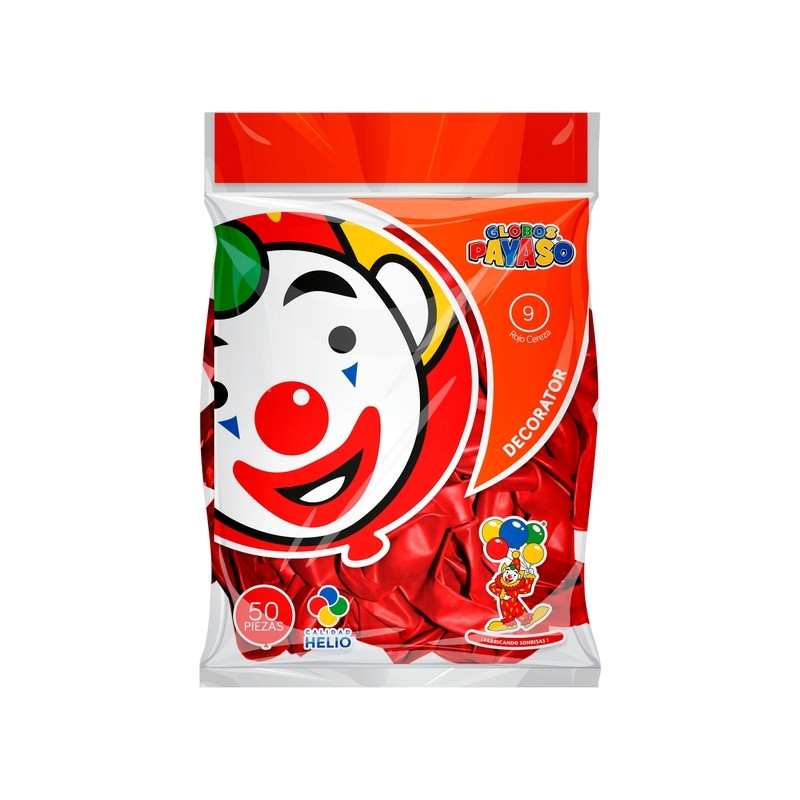 GLOBO DECORATOR PAYASO No. 09 BOLSA C/50 ROJO CEREZA 58015