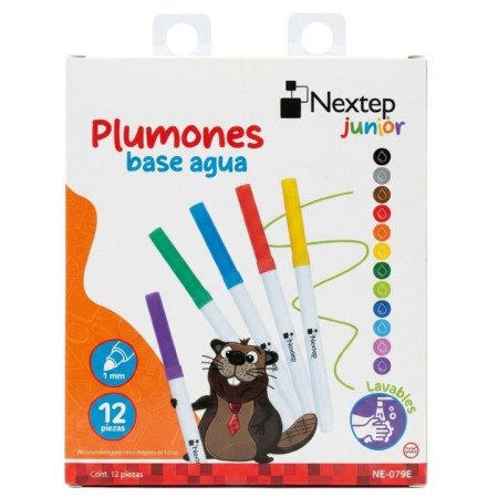 PLUMONES NEXTEP BASE AGUA LAVABLE ESTUCHE 12 COLORES NE-079E