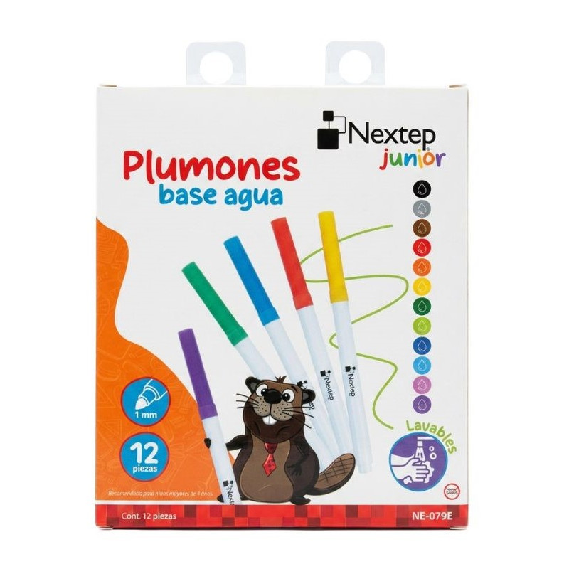 PLUMONES NEXTEP BASE AGUA LAVABLE ESTUCHE 12 COLORES NE-079E