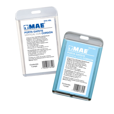PORTA GAFETE PLASTICO MAE GFA-12VC SOLIDO VERTICAL VARIOS COLORES C/CORDON 75252