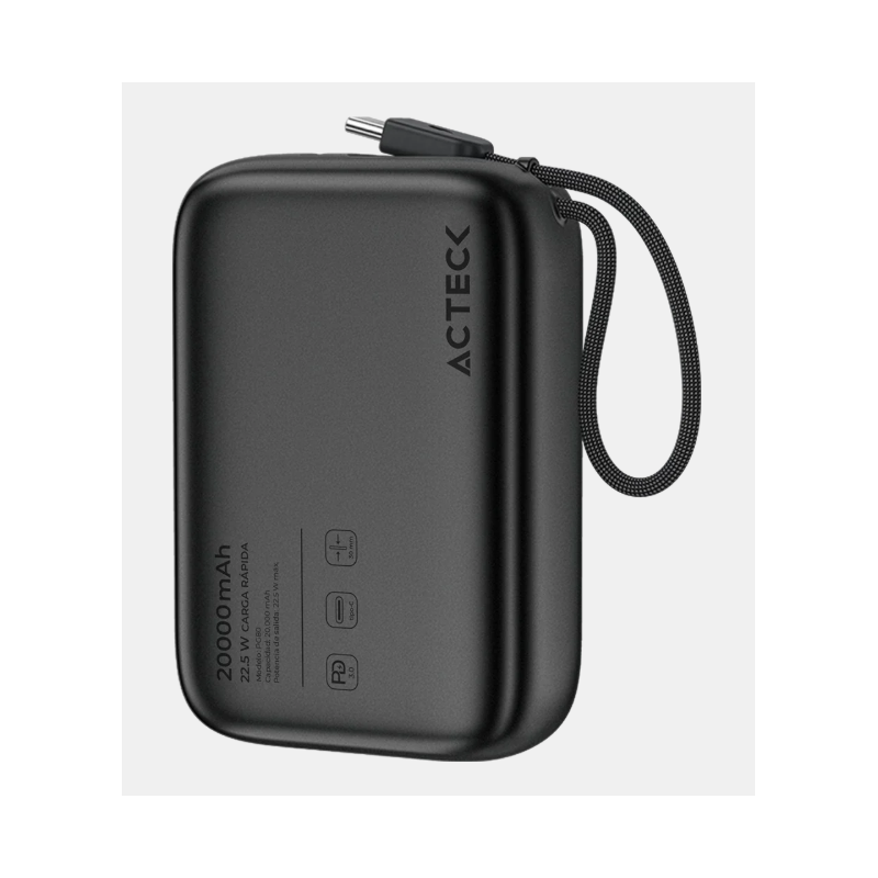 20,000mah POWER BANK ENERGON NEGRO CABLE USB-C INTEGRADO