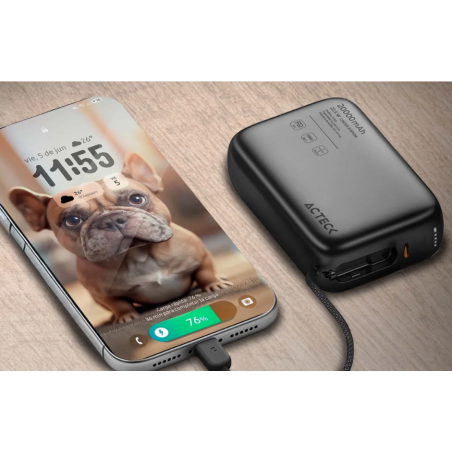 20,000mah POWER BANK ENERGON NEGRO CABLE USB-C INTEGRADO