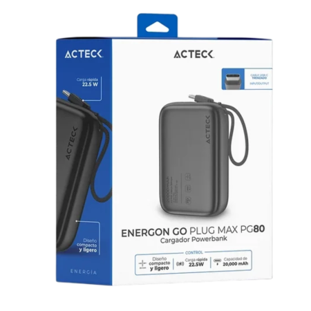 20,000mah POWER BANK ENERGON NEGRO CABLE USB-C INTEGRADO