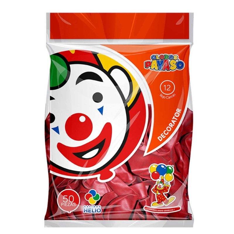 GLOBO NUM.12 DECORATOR PAYASO ROJO CARMIN C/50 159712