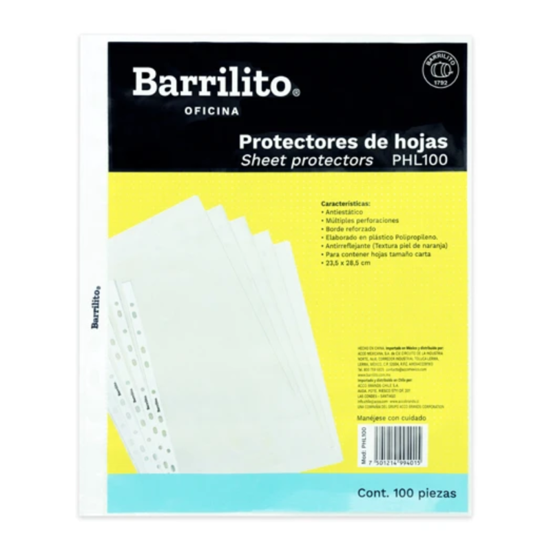 PROTECTOR DE HOJAS OPACO BARRILITO CARTA/100 130612