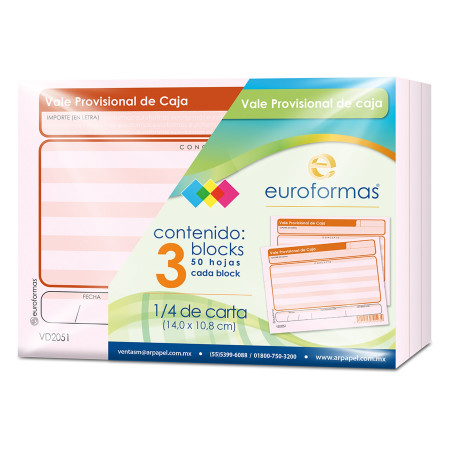 VALE PROV. DE CAJA EUROFORMAS ER0100 1/4 CARTA 50H 50251
