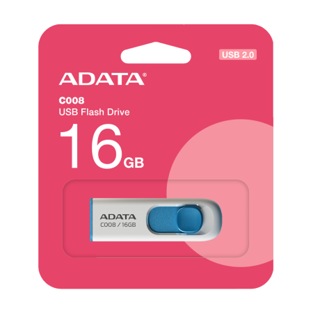 MEMORIA USB 2.0 16GB ADATA C008 BLANCO-AZUL AC008-16G-RWE