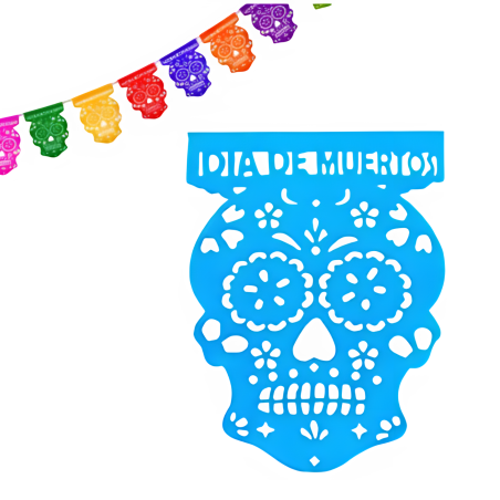 TIRA DE PAPEL PICADO 1/8 CRANEO MULTI DIA DE MUERTOS