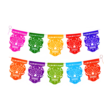 TIRA DE PAPEL PICADO 1/8 CRANEO MULTI DIA DE MUERTOS