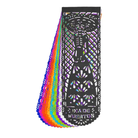 TIRA DE PAPEL PICADO 1/4 CATRINES Y CALAVERAS ELEGANTES MULT
