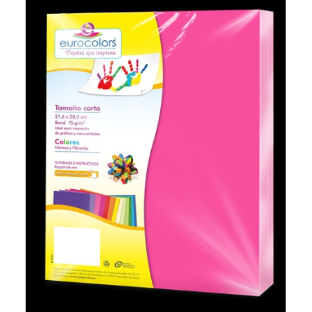 PAPEL CORTADO EUROCOLORS CARTA ROSA NEON C/100 EC0081