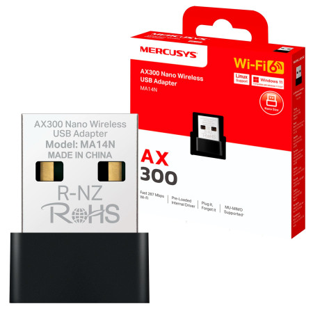 ADAPTADOR INALAMBRICO NANO USB 2.0 WIFI 6 MERCUSYS MA14N AX3