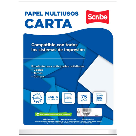 PAQUETE HOJAS SCRIBE 5904 BLANCO CARTA 100 H. 43305