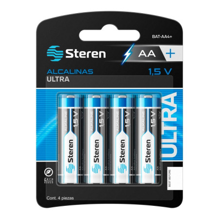 4 PILAS ALCALINAS TIPO AA ALTA CAPACIDAD BAT-AA4+ STEREN