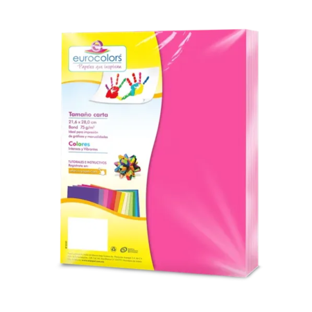 PAPEL CORTADO EUROCOLORS CARTA ROSA NEON C/100 EC0081