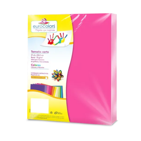 PAPEL CORTADO EUROCOLORS CARTA ROSA NEON C/100 EC0081