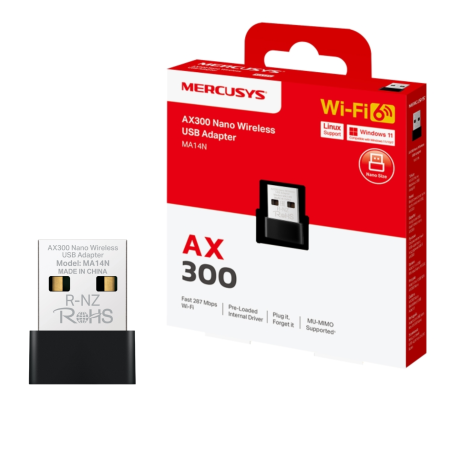 ADAPTADOR INALAMBRICO NANO USB 2.0 WIFI 6 MERCUSYS MA14N AX3