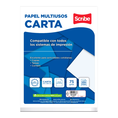 PAQUETE HOJAS SCRIBE 5904 BLANCO CARTA 100 H. 43305