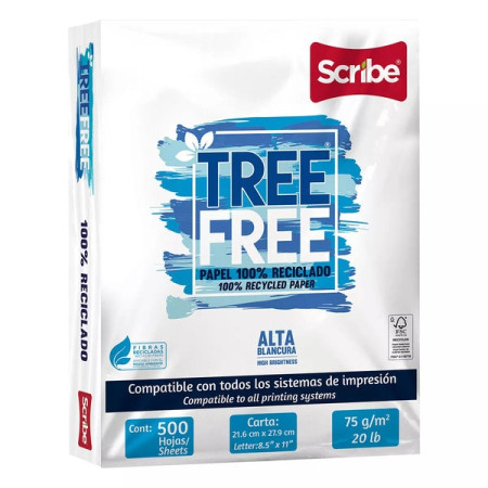 PAPEL CORTADO SCRIBE TREE FREE CARTA 93% BLANCURA 75G C/500H