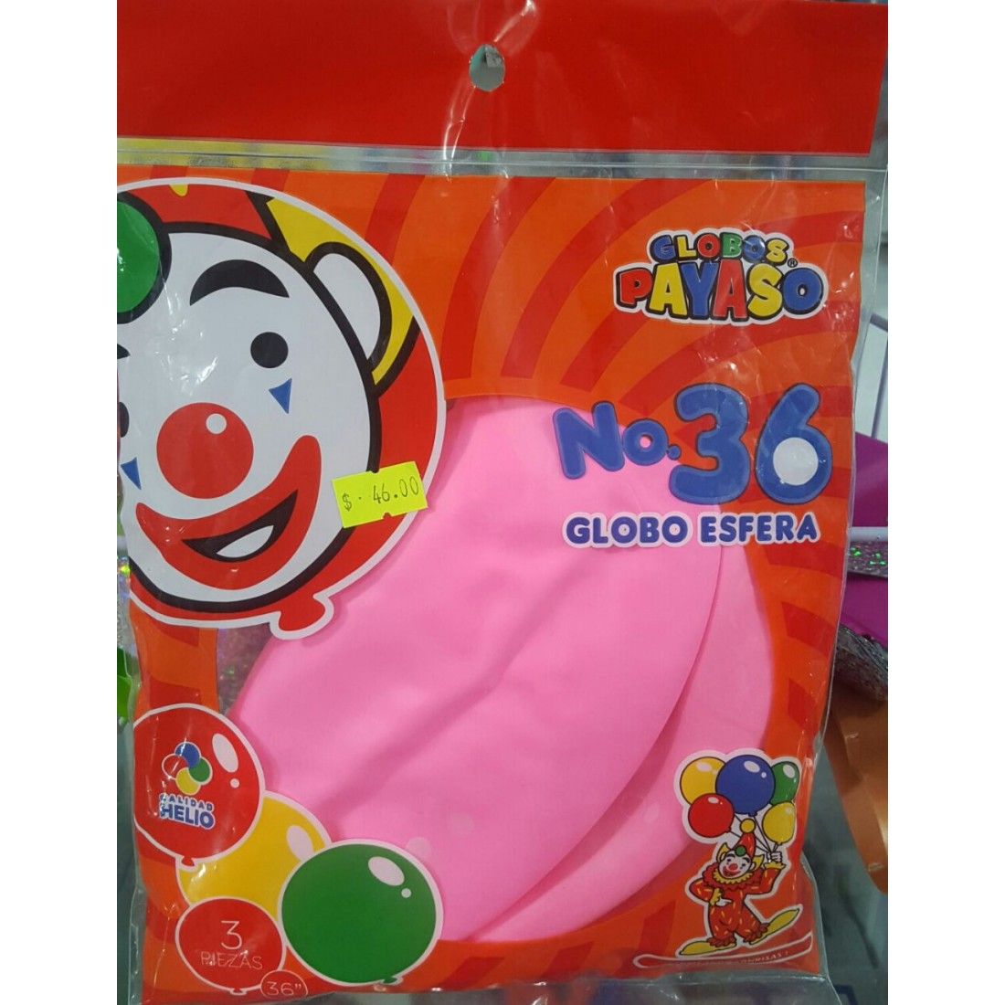 GLOBO ESFERA PAYASO NUM.36 BOLSA C/3 ROSA BEBE 58074