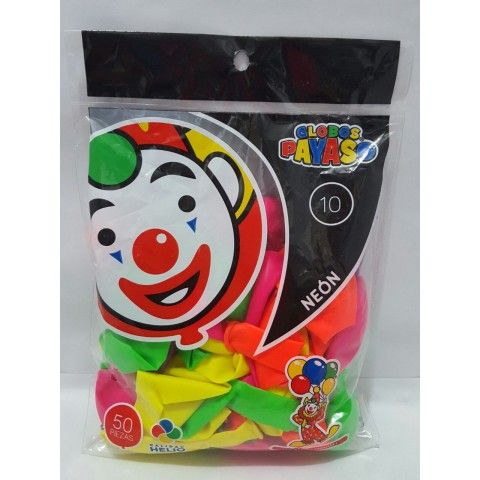 GLOBO REDONDO PAYASO NUM.10 BOLSA C/50 SURTIDO NEON 58063