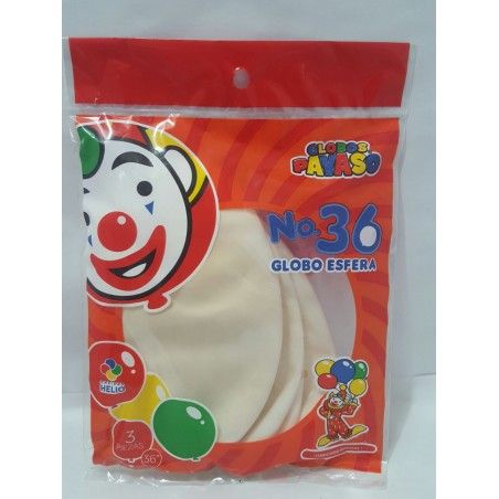 GLOBO ESFERA PAYASO NUM36 BOLSA C/3 BLANCO 58074