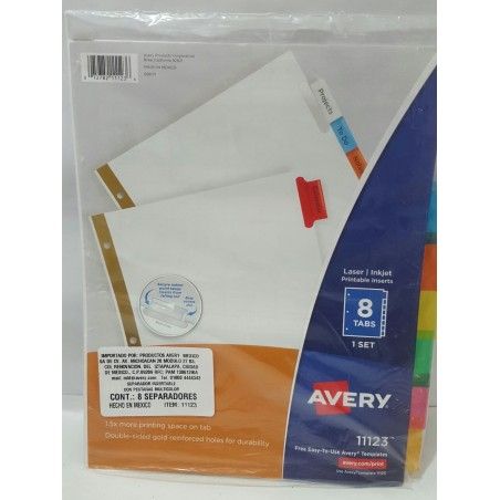 INDICE SEP 8 DIV AVERY 11123 BLANCA CARTA CEJA COLOR 14267