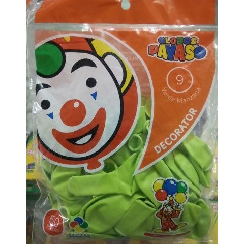 GLOBO DECORATOR PAYASO NUM. 09 BOLSA C/50 VDE MANZAN 058015