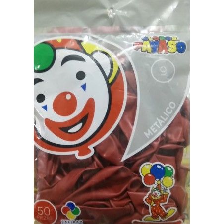 GLOBO METALIC PAYASO N°9 BOLSA C/50 ROJO CEREZA 058017