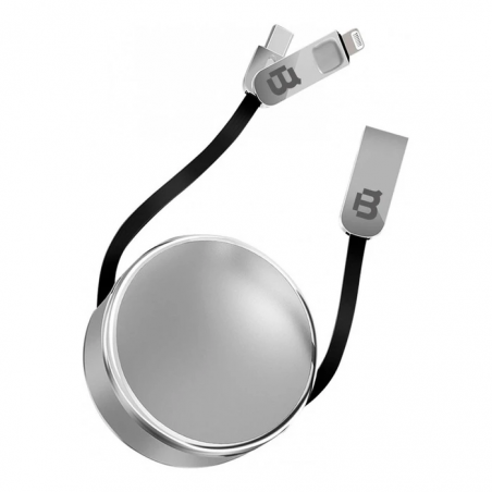 CABLE BLACKPCS CA-RETRACTIL V8-LIGHTNING PLATA 100CM 2.1A
