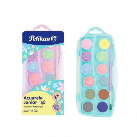 ACUARELA C/12 C/PINCEL PELIKAN JUNIOR PASTEL ESTUCH 47926