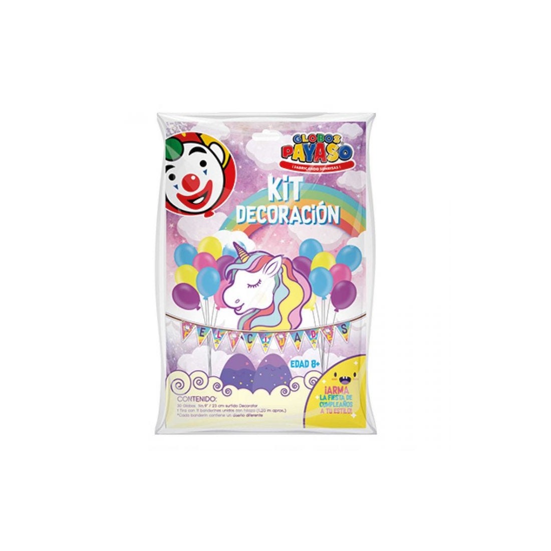 KIT DECORACION PAYASO UNICORNIO C/30 GLOBOS No. 9 58079