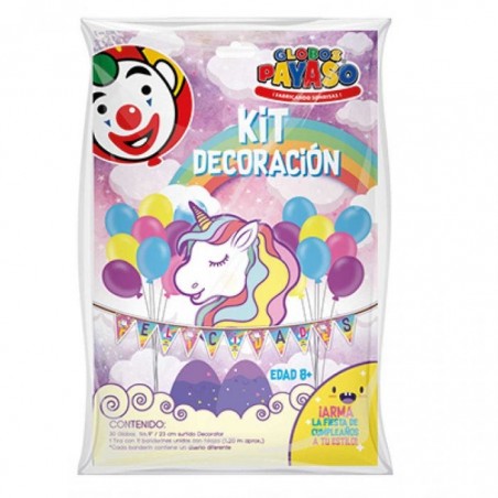 KIT DECORACION PAYASO UNICORNIO C/30 GLOBOS No. 9 58079