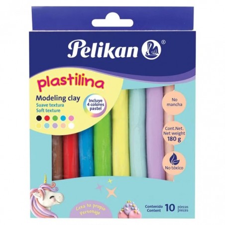 PLASTILINA C/10 BARRAS PELIKAN COLS. PASTEL CAJA 49497