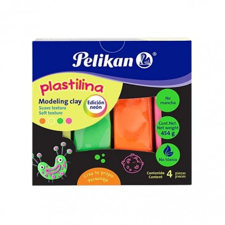 PLASTILINA C/4 BARRAS PELIKAN COLS. NEON 149430