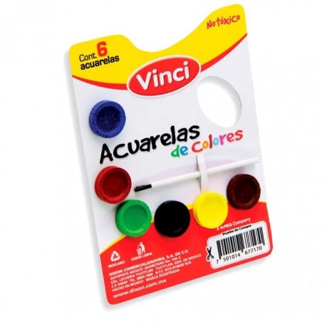 ACUARELA C/6 C/PINCEL VINCI 2496 PALETA DE CARTON 49201