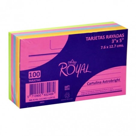 TAREJTAS RAYADAS 3" X 5" ROYAL COLORES FUERTES INDIVIDUAL 50633