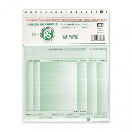 CHEQUE POLIZA C/CARBON POLIFORMAS C/20 JGOS CARTA 74202