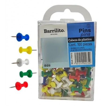 PINES BARRILITO PLASTICO COLORES SURTIDOS CAJA C/100  PIN13