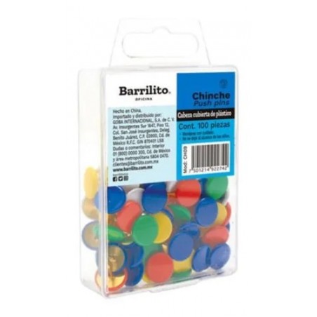 TACHUELAS BARRILITO CABEZA DE PLASTICO COLORES SURTID C/100