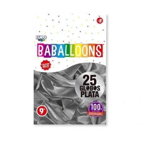 GLOBO REDONDO EURO BALLONS NUM. 9 C/25 METALICO PLATA 148132