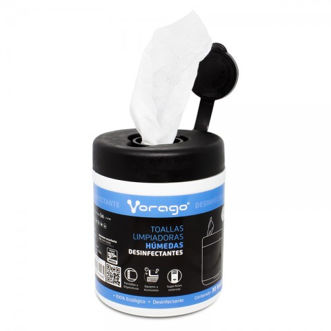 TOALLAS HUMEDOS DESINFECTANTES VORAGO BOT CON 30 PZS CLN-107
