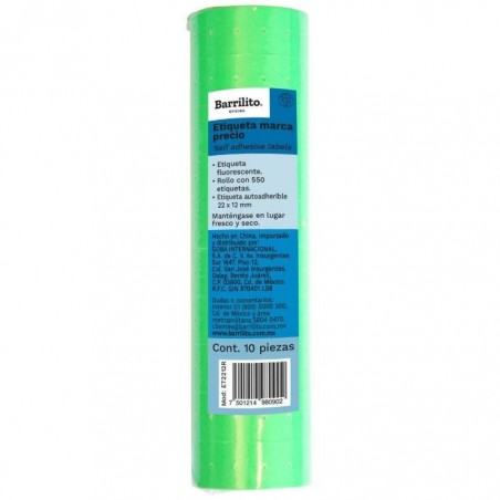ETIQUETA EN ROLLO BARRILITO ET2212 PAQ/10 ROLLOS VERDE 76105