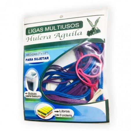 BANDAS DE HULE (LIGAS) AGUILA BOLSA C/50 GMS SURT 89014