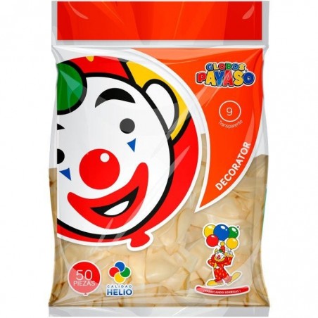 GLOBO DECORATIVO PAYASO NUM.9 BOLSA C/50 TRASNPARENTE 58015